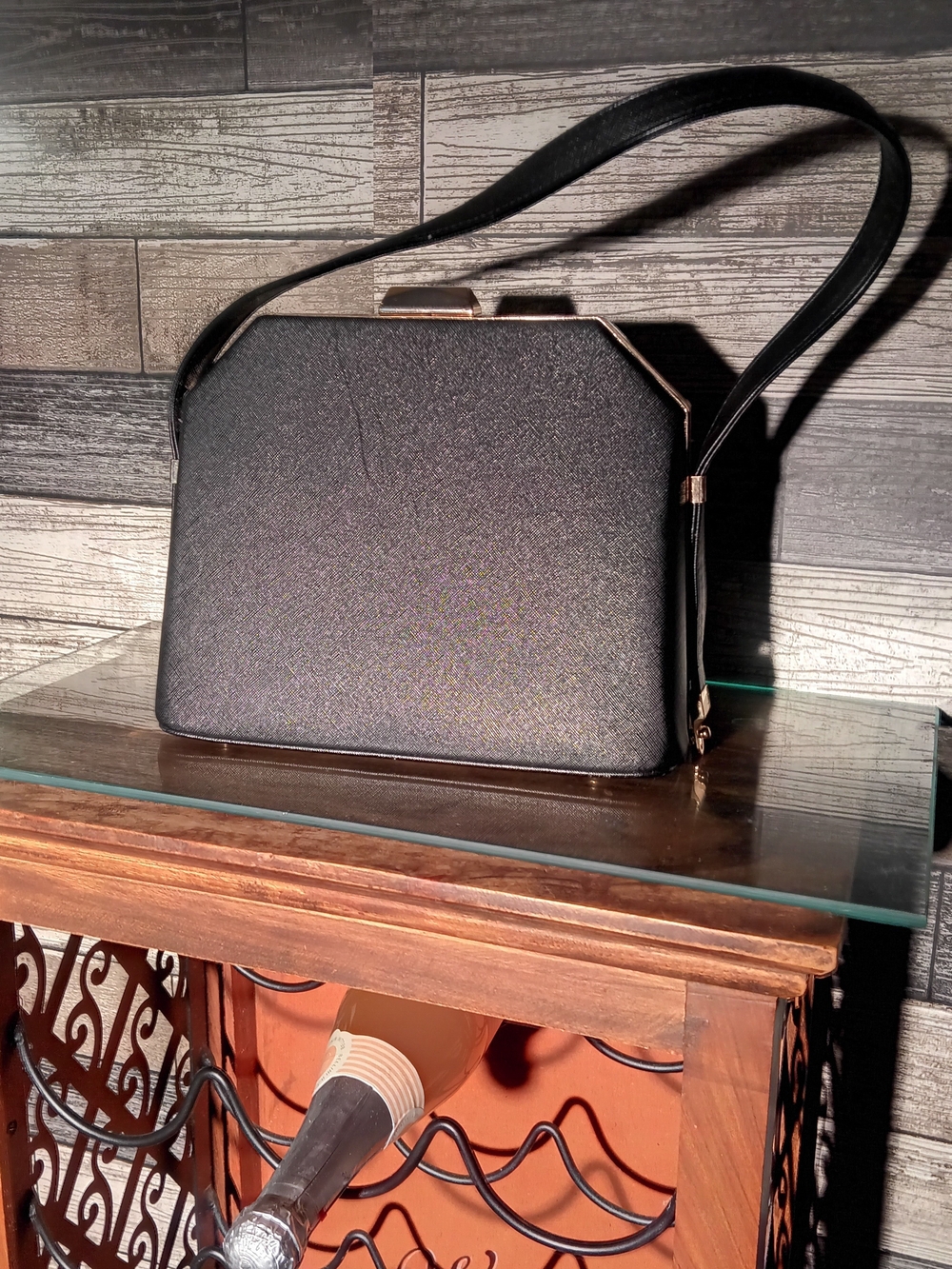 Sleek Black Structured Shoulder Bag